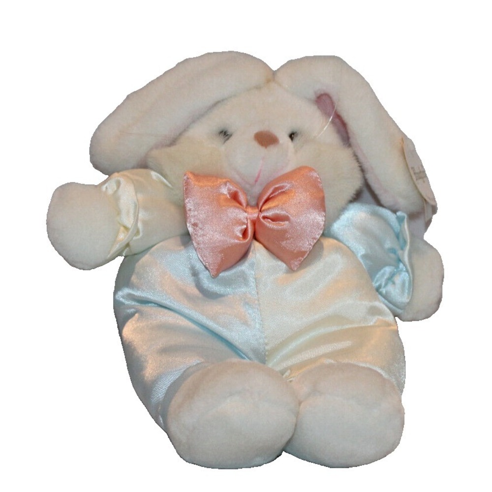 Hugfun International 12" white rabbit plush stuffed animal satin outfit & bow